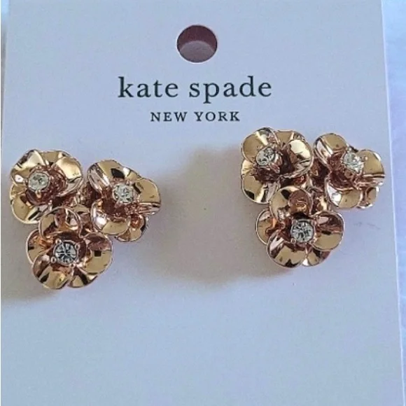 Kate Spade Rose gold tone flower cluster with rhinestone studs. New with tags. - Picture 1 of 3